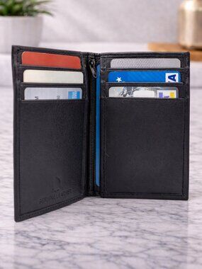 Black Genuine Leather Men's Bifold Credit Card Case Mini Card Wallet